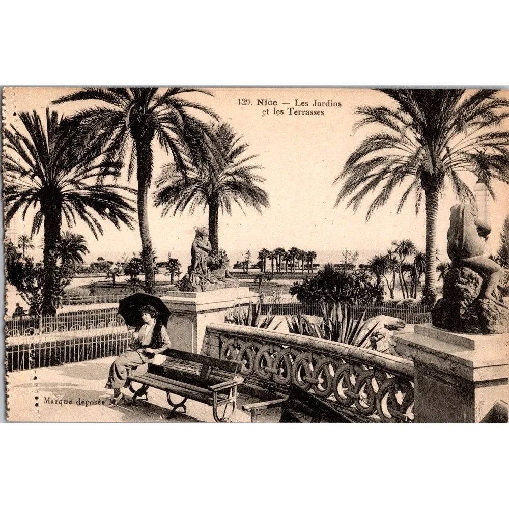 Vintage Nice‎ Les Jardins et les Terrasses Black & White Postcard